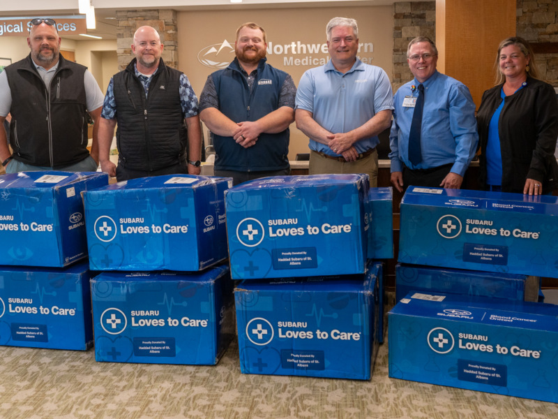 Haddad Subaru team dropping off donation of blankets and care kits to NMC leadership